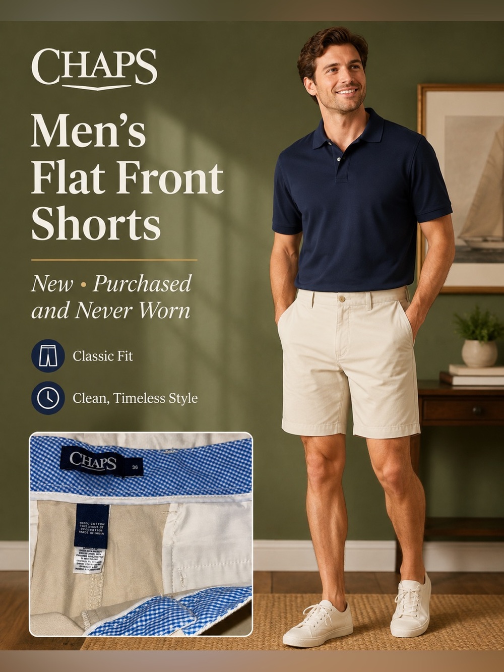 NEW chaps flat front shorts purchased and never worn